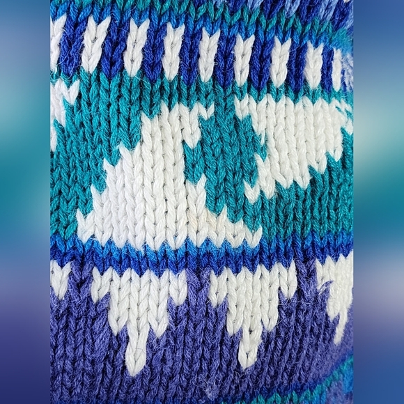 Vintage Worthington 80s Floral Knit Sweater L Bold Blue Geometric Pullover - Picture 7 of 7